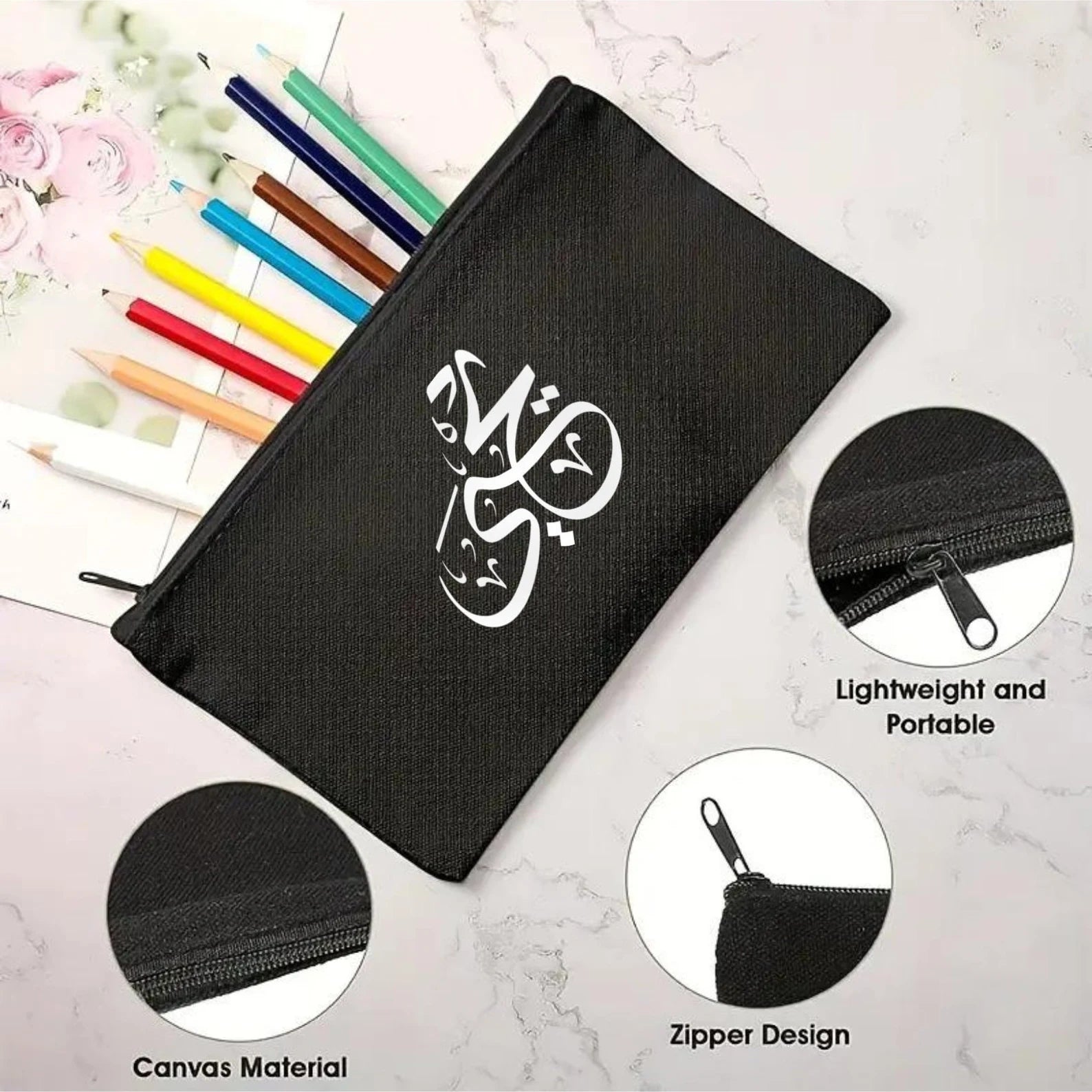 Customized Arabic Calligraphy, Your Name or any word In Arabic, Canvas Zipper Bag, Personalized Zipper, Cosmetic Bag, Makeup Bag, عربي